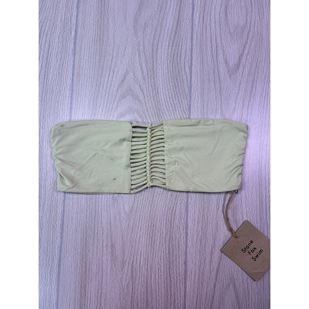 Stone‎ Fox Swim Inez Bandeau Bikini Top Aloe Wash Green XL Macrame Strapless NEW